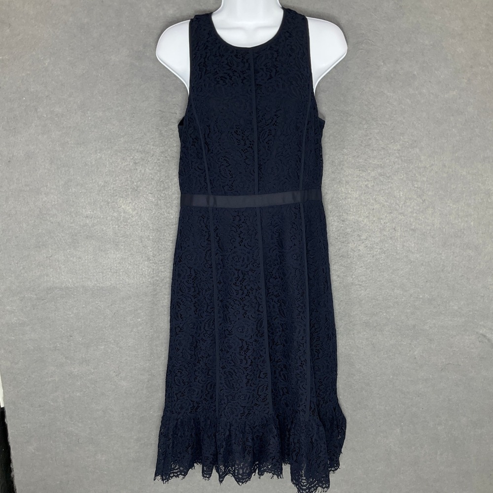 Banana Republic Lace Dress Sz 6 Navy Sleeveless Ruffle Hem Formal Party Cocktail